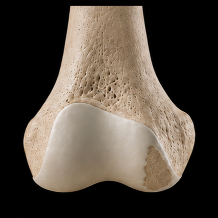 Illustrated femoral condyles with cartilage wear